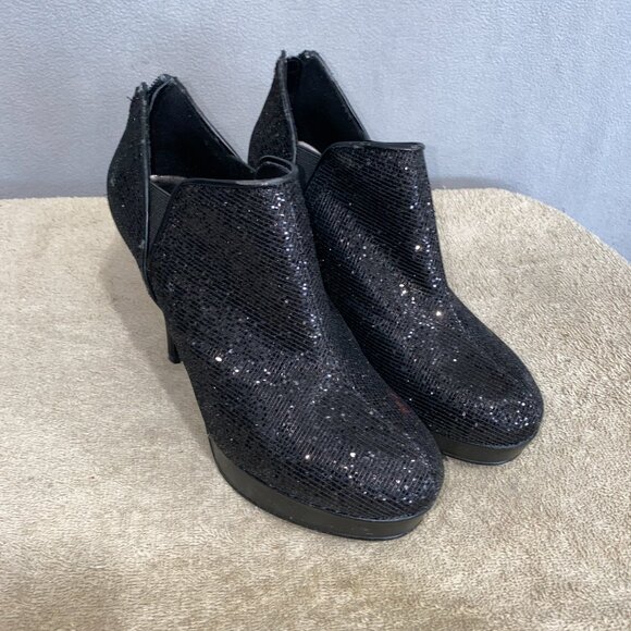Unlisted Shoes - Unlisted Black Sequin Ankle Booties Size 8M – Sparkle Party Heels
